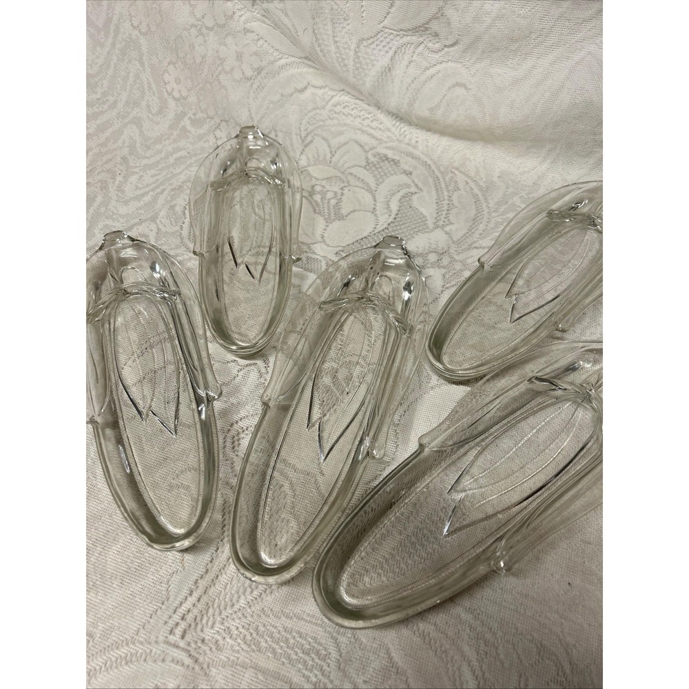 Vintage Corn on the Cob Plates: Clear Pressed Glass‎ Dishes, Set of 5
